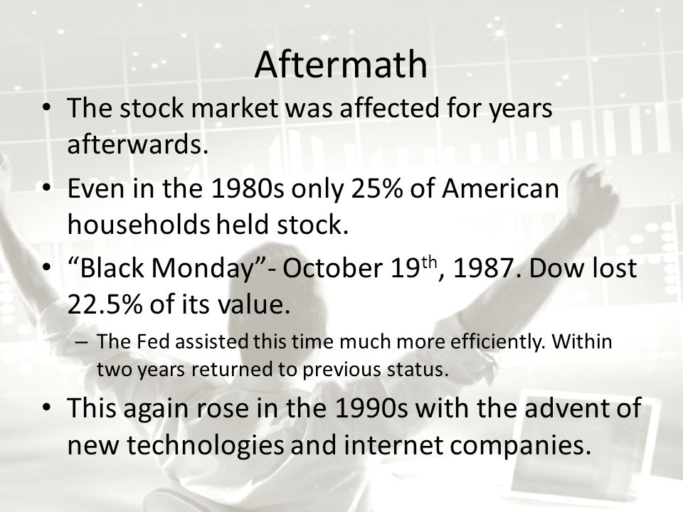 Aftermath The stock market was affected for years afterwards.