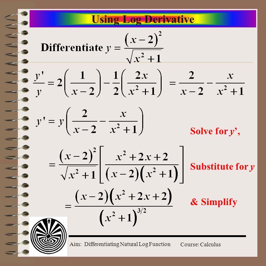 Aim: Differentiating Natural Log Function Course: Calculus Using Log Derivative Solve for y’, Substitute for y & Simplify