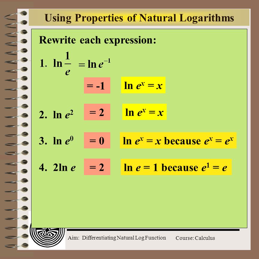 Aim: Differentiating Natural Log Function Course: Calculus Using Properties of Natural Logarithms 2.
