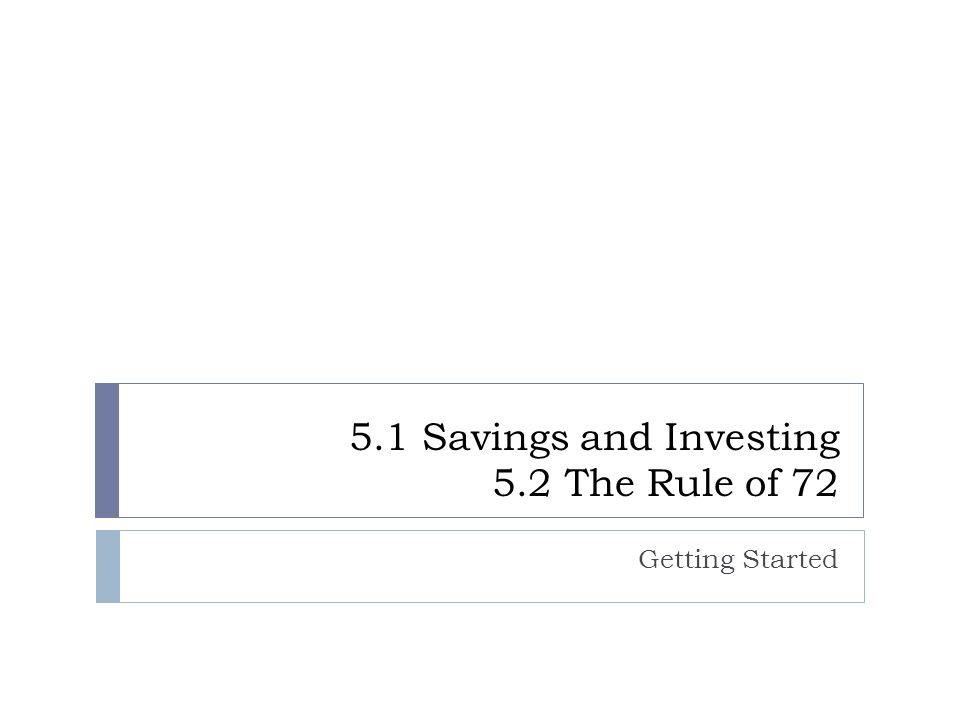 5.1 Savings and Investing 5.2 The Rule of 72 Getting Started