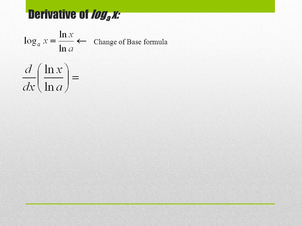 Derivative of log a x: Change of Base formula