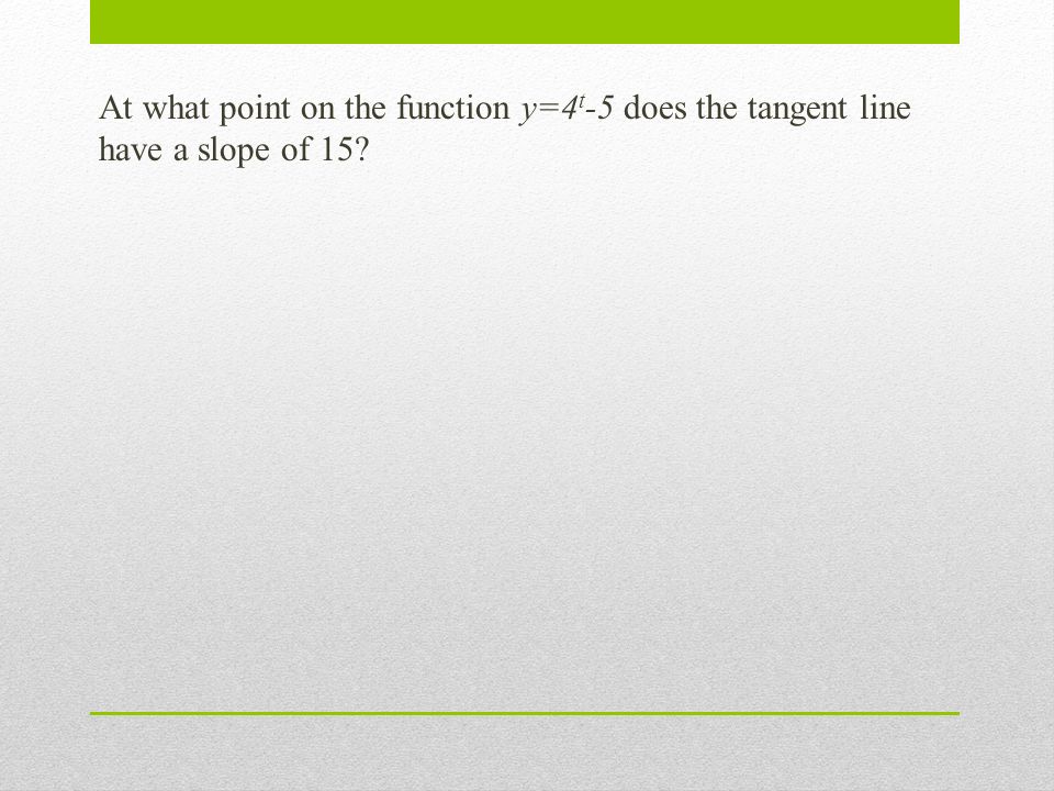 At what point on the function y=4 t -5 does the tangent line have a slope of 15
