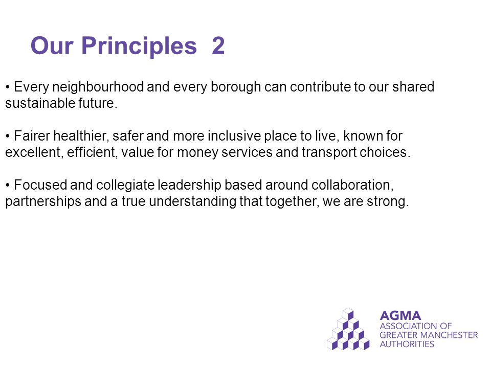 Our Principles 2 Every neighbourhood and every borough can contribute to our shared sustainable future.