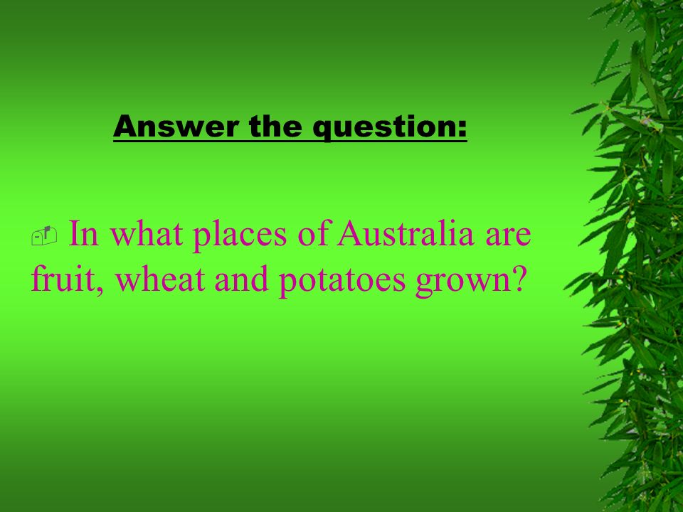 Answer the question:  In what places of Australia are fruit, wheat and potatoes grown