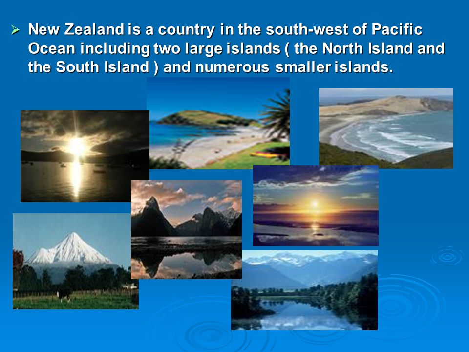 NEW ZEALAND  The capital is Wellington  The territory is 3287km  The population is 9367 m.