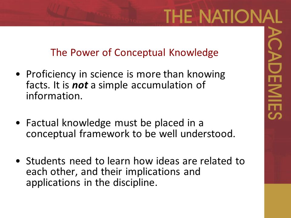 The Power of Conceptual Knowledge Proficiency in science is more than knowing facts.
