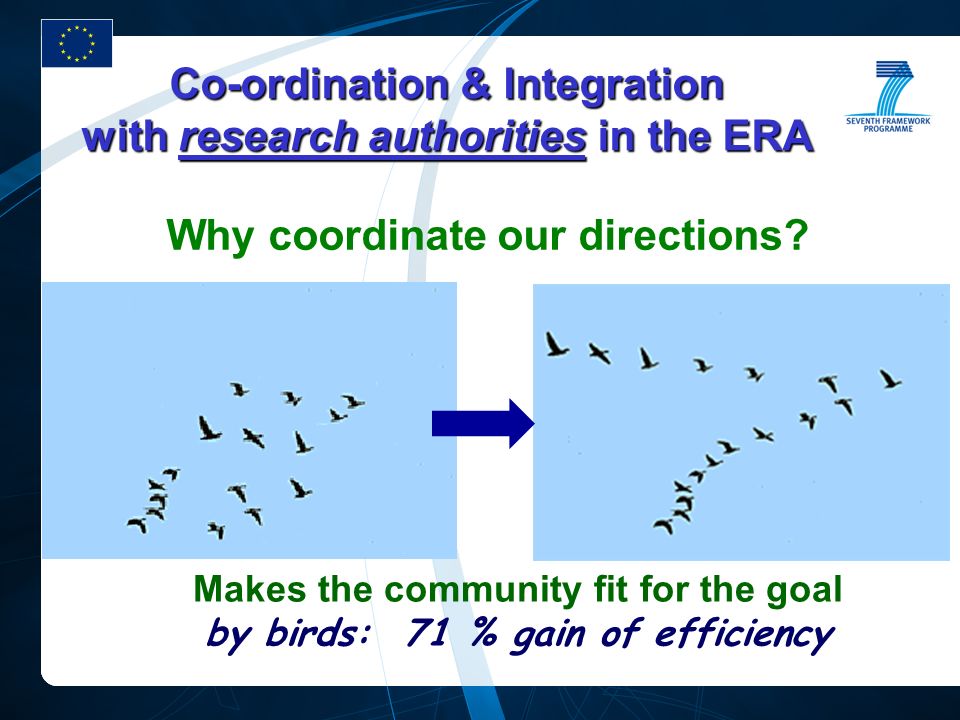 Co-ordination & Integration with research authorities in the ERA Why coordinate our directions.