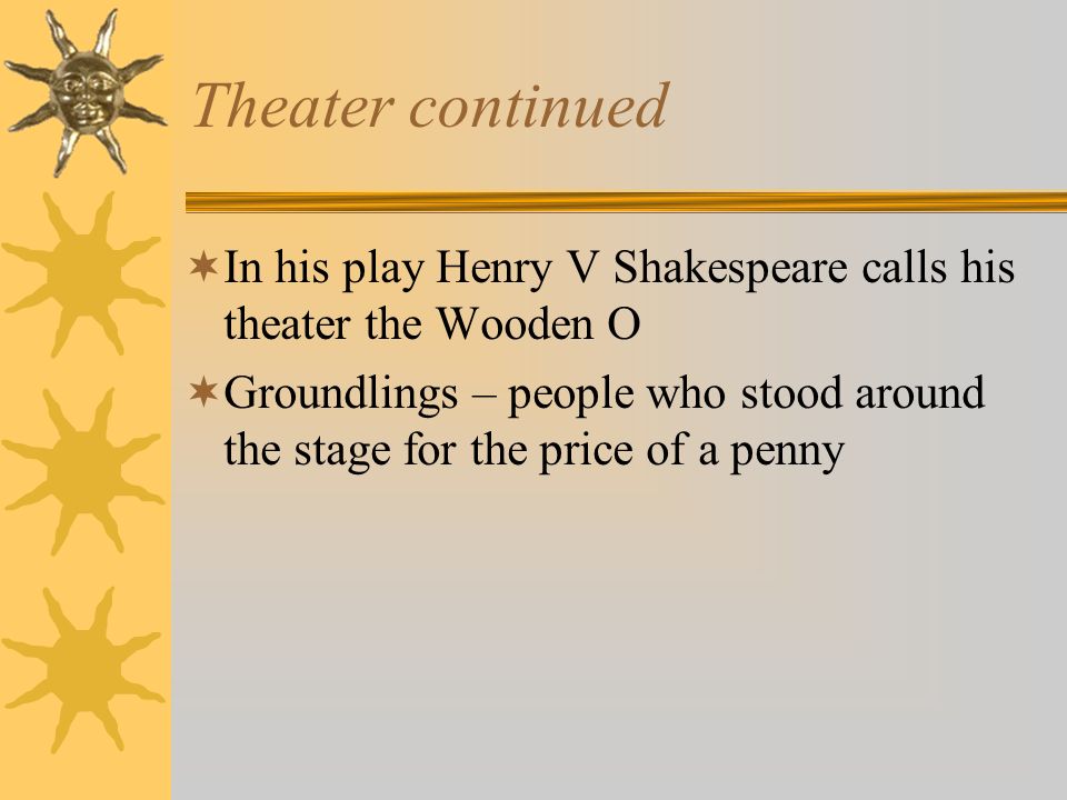 Shakespeares Theater  James Burbage built the first permanent theater in England.