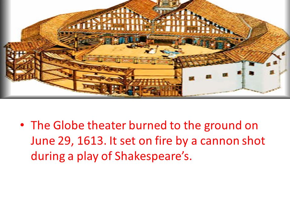 The Globe theater burned to the ground on June 29, 1613.