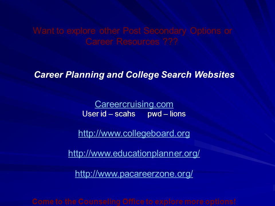 Want to explore other Post Secondary Options or Career Resources .