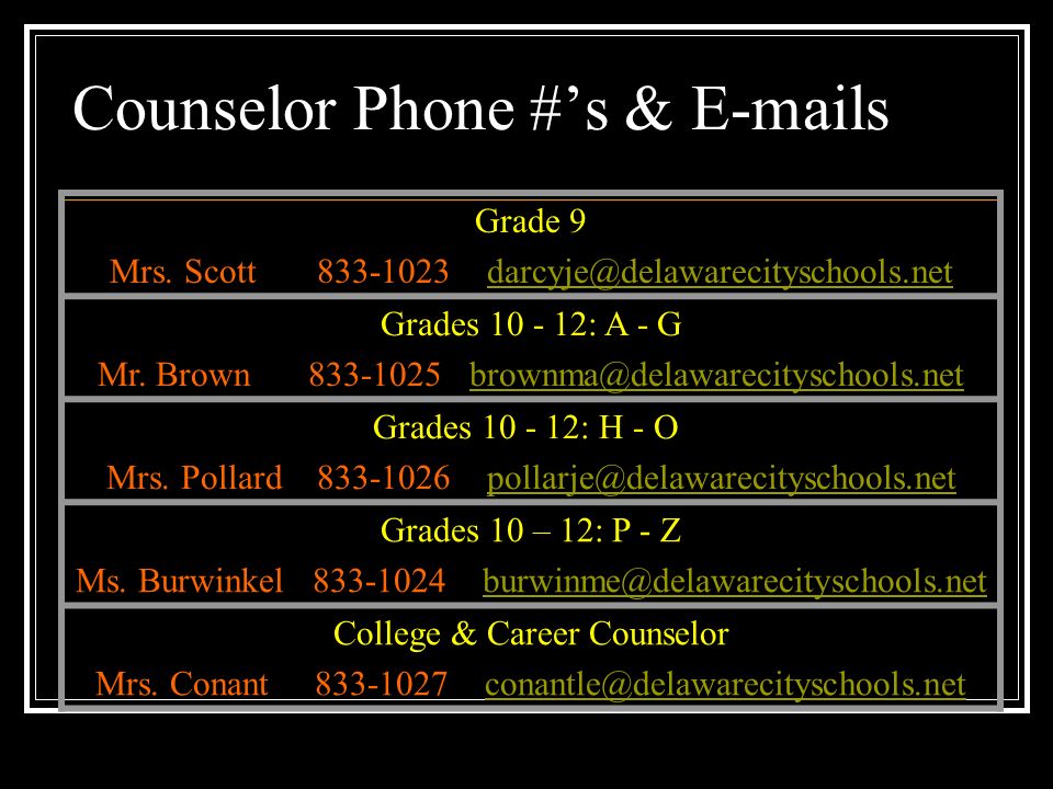 Counselor Phone #’s &  s Grade 9 Mrs.