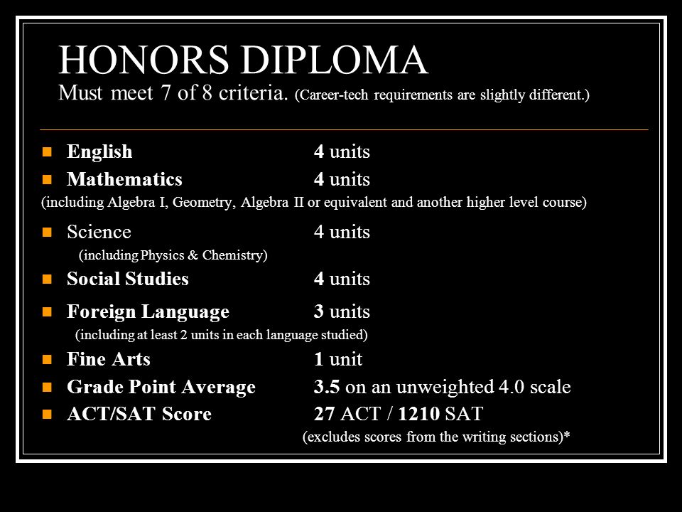 HONORS DIPLOMA Must meet 7 of 8 criteria.
