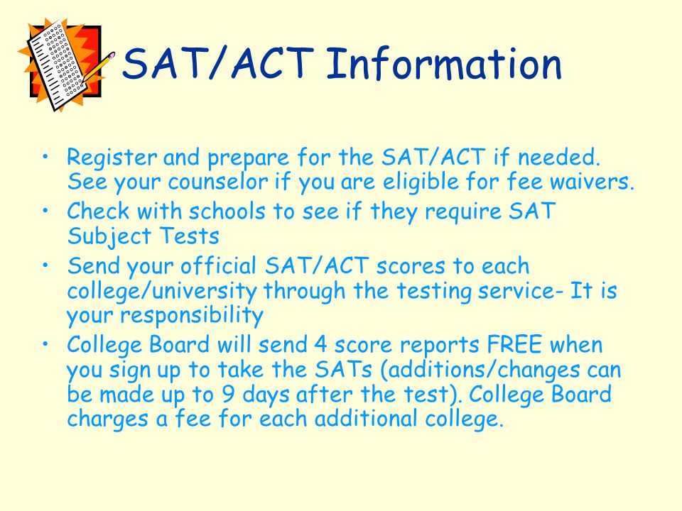 SAT/ACT Information Register and prepare for the SAT/ACT if needed.