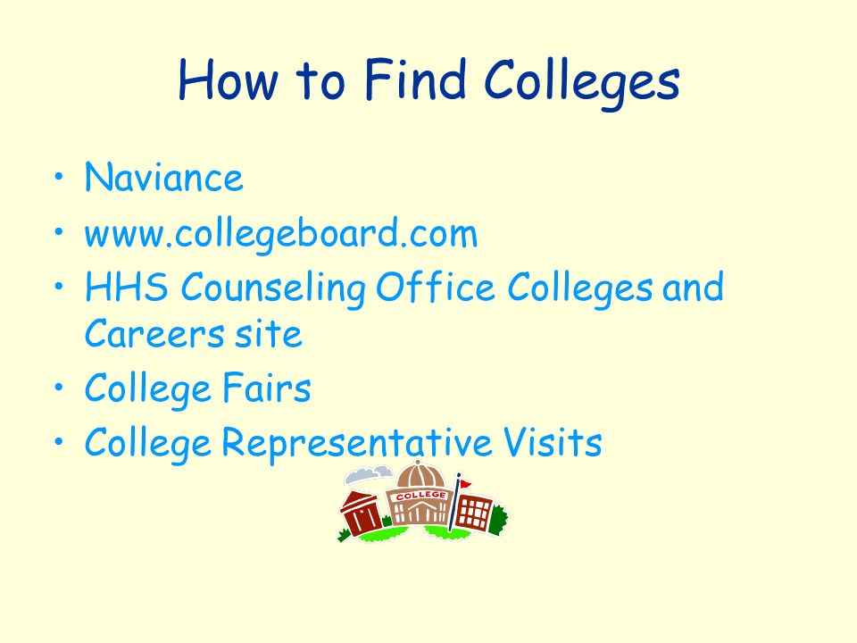How to Find Colleges Naviance   HHS Counseling Office Colleges and Careers site College Fairs College Representative Visits