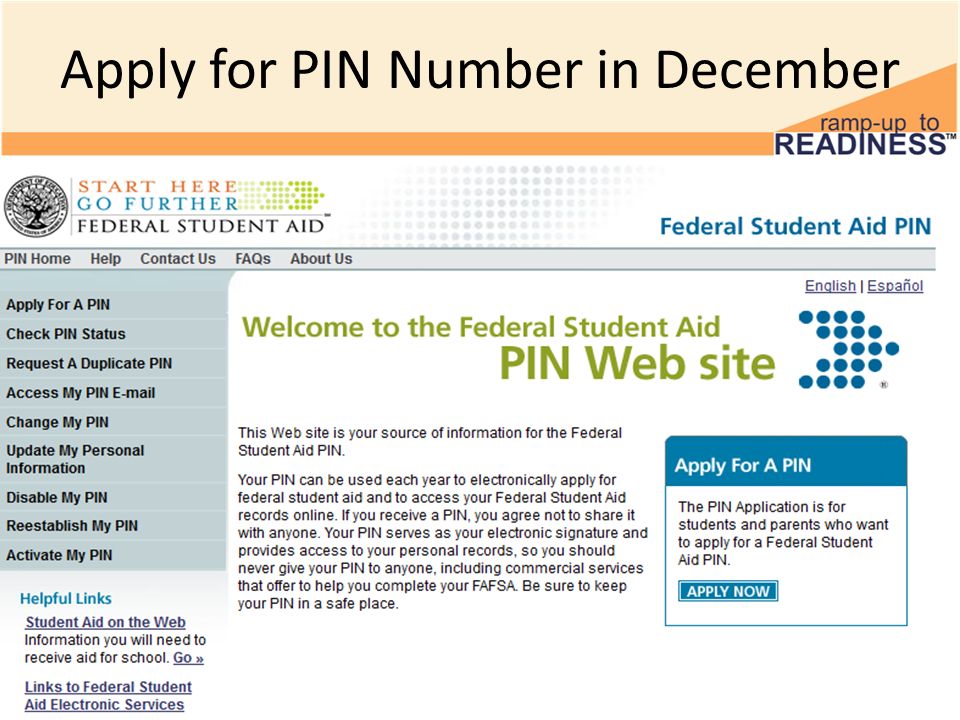 Apply for PIN Number in December