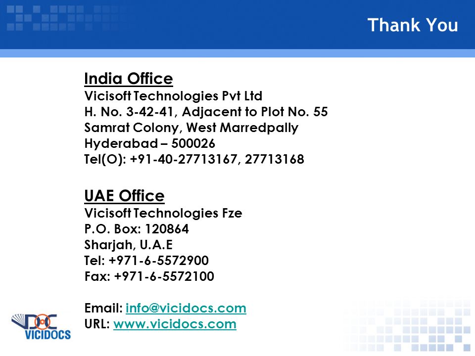 Thank You India Office Vicisoft Technologies Pvt Ltd H.