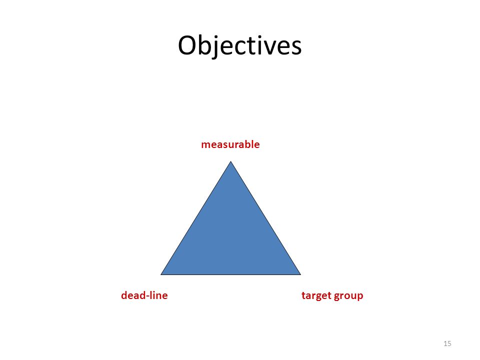 15 Objectives dead-linetarget group measurable