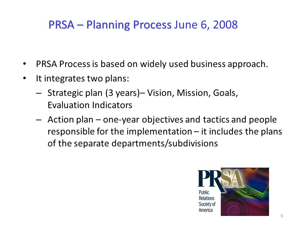 6 PRSA Process is based on widely used business approach.