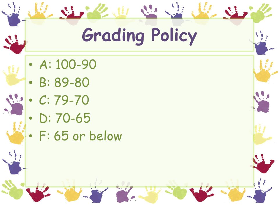 Grading Policy A: B: C: D: F: 65 or below