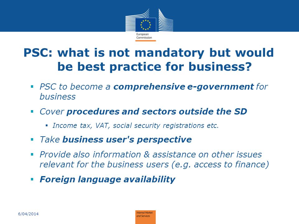 PSC: what is not mandatory but would be best practice for business.