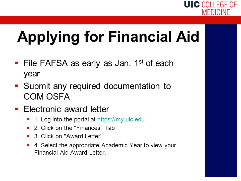 2012 2013 basic financial aid for medical students university of uic award letter