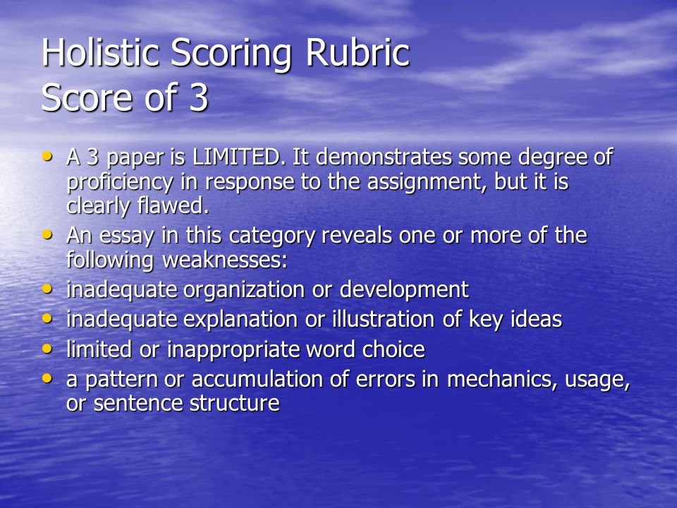 Holistic Scoring Rubric Score of 3 A 3 paper is LIMITED.