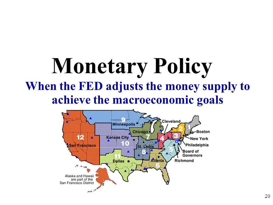 Monetary Policy 20 When the FED adjusts the money supply to achieve the macroeconomic goals