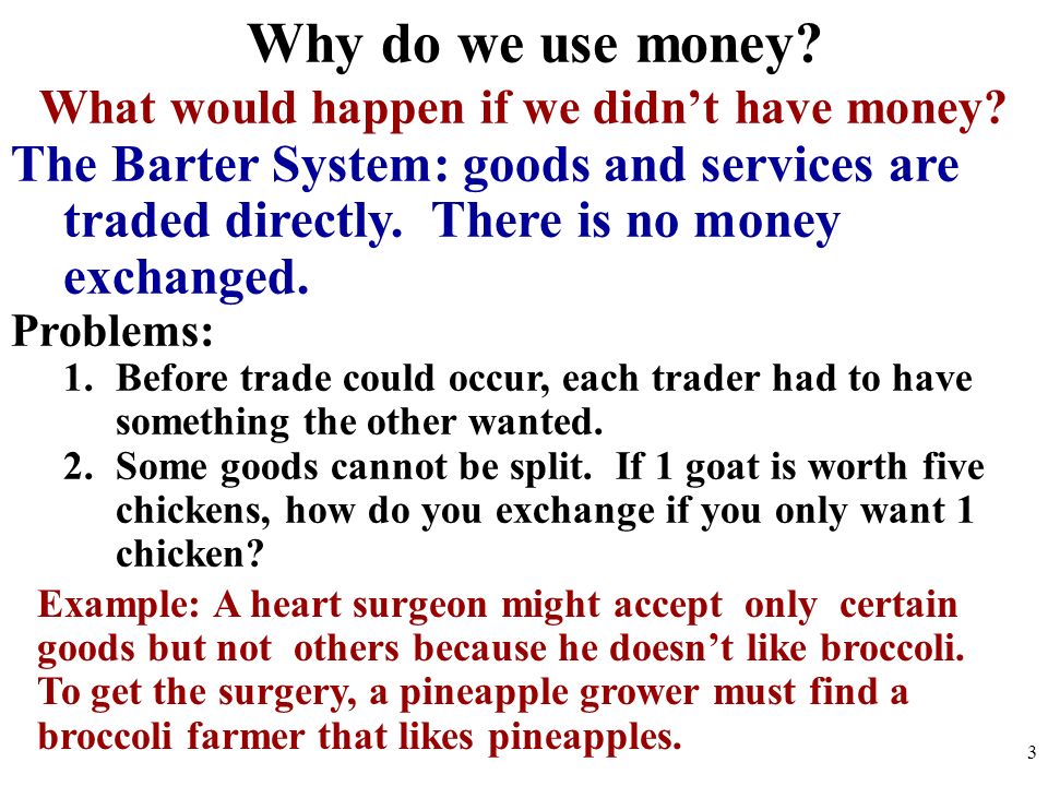 Why do we use money. What would happen if we didn’t have money.