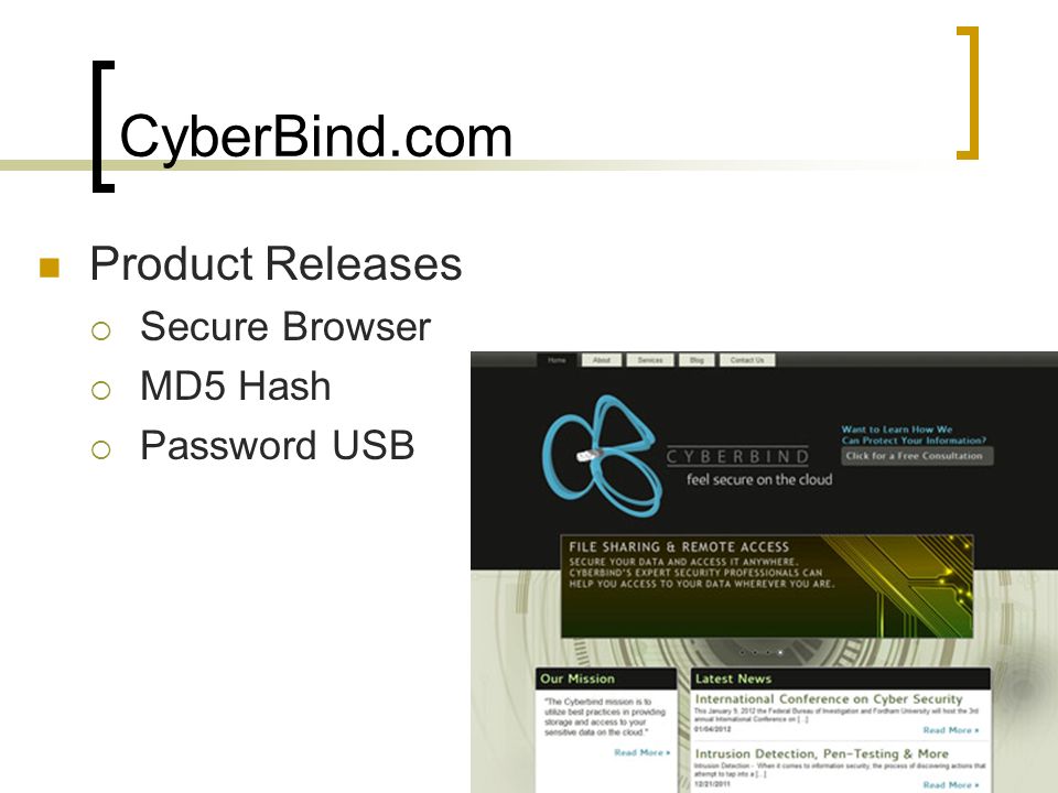 CyberBind.com Product Releases  Secure Browser  MD5 Hash  Password USB