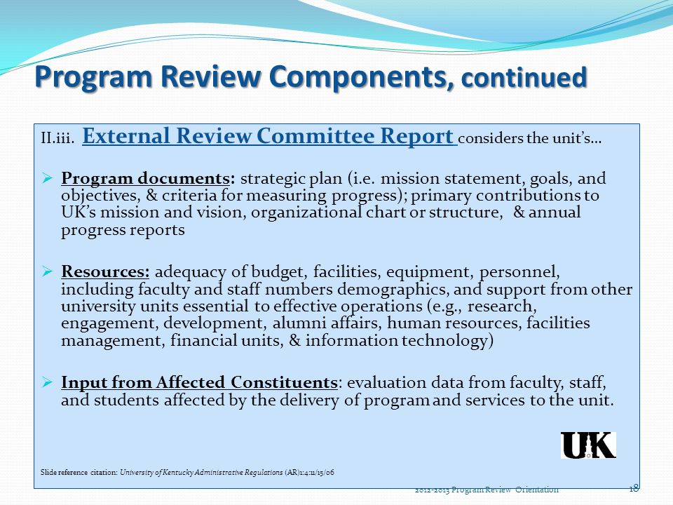 Program Review Components, continued II.iii.