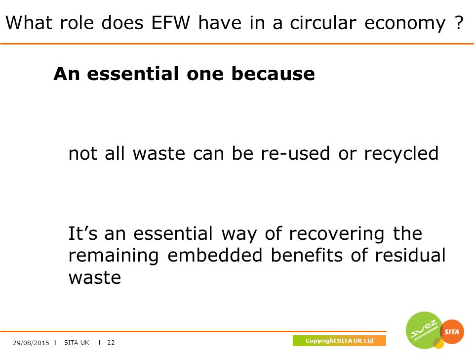 SITA UK I 22 Copyright SITA UK Ltd What role does EFW have in a circular economy .