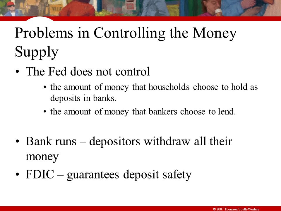 © 2007 Thomson South-Western Problems in Controlling the Money Supply The Fed does not control the amount of money that households choose to hold as deposits in banks.