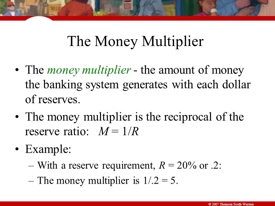© 2007 Thomson South-Western The Money Multiplier The money multiplier - the amount of money the banking system generates with each dollar of reserves.