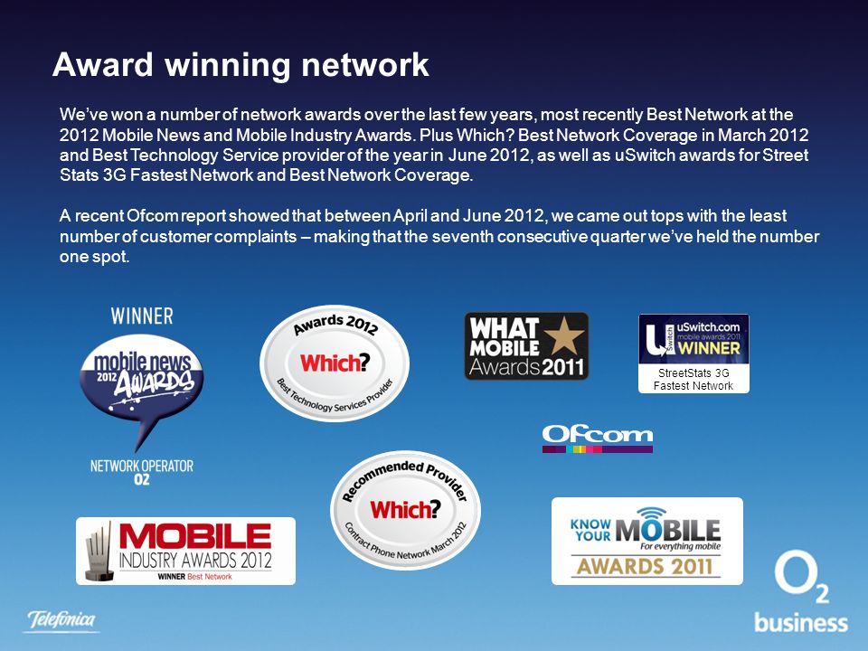 We’ve won a number of network awards over the last few years, most recently Best Network at the 2012 Mobile News and Mobile Industry Awards.