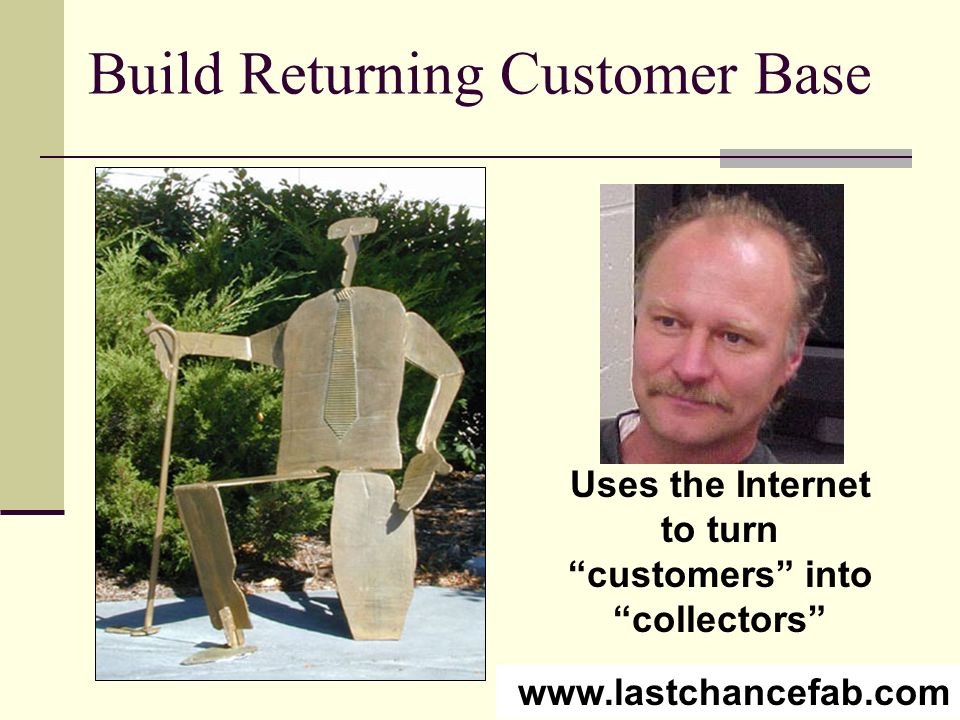 Uses the Internet to turn customers into collectors Build Returning Customer Base