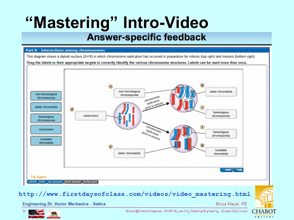 ENGR-36_Lec-01a_Mastering-Engineering_ Student-SignUp.pptx 28 Bruce Mayer, PE Engineering-36: Vector Mechanics - Statics Mastering Intro-Video