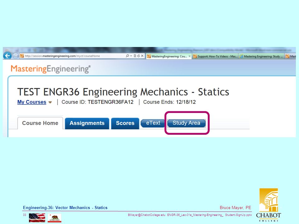 ENGR-36_Lec-01a_Mastering-Engineering_ Student-SignUp.pptx 33 Bruce Mayer, PE Engineering-36: Vector Mechanics - Statics