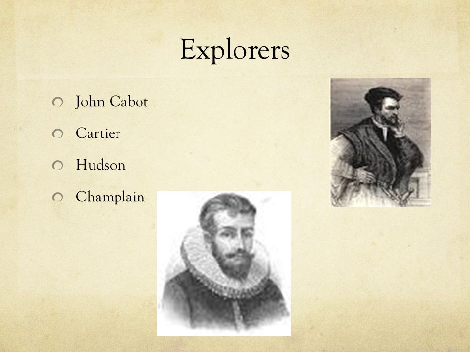 Explorers John Cabot Cartier Hudson Champlain