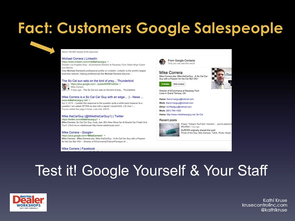 Fact: Customers Google Salespeople Test it.