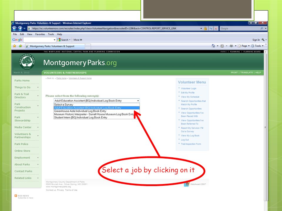 Select a job by clicking on it