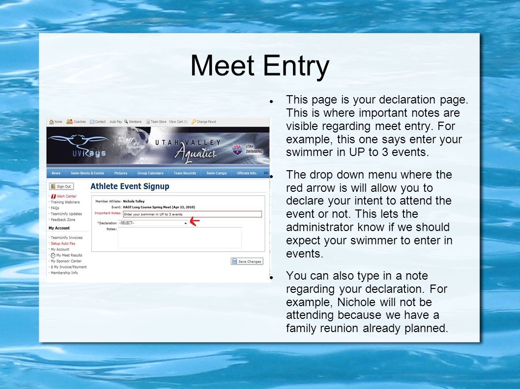 Meet Entry This page is your declaration page.
