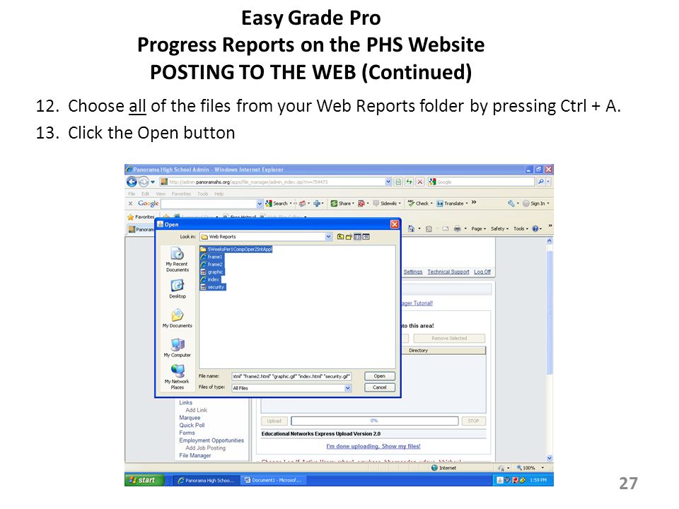 12. Choose all of the files from your Web Reports folder by pressing Ctrl + A.