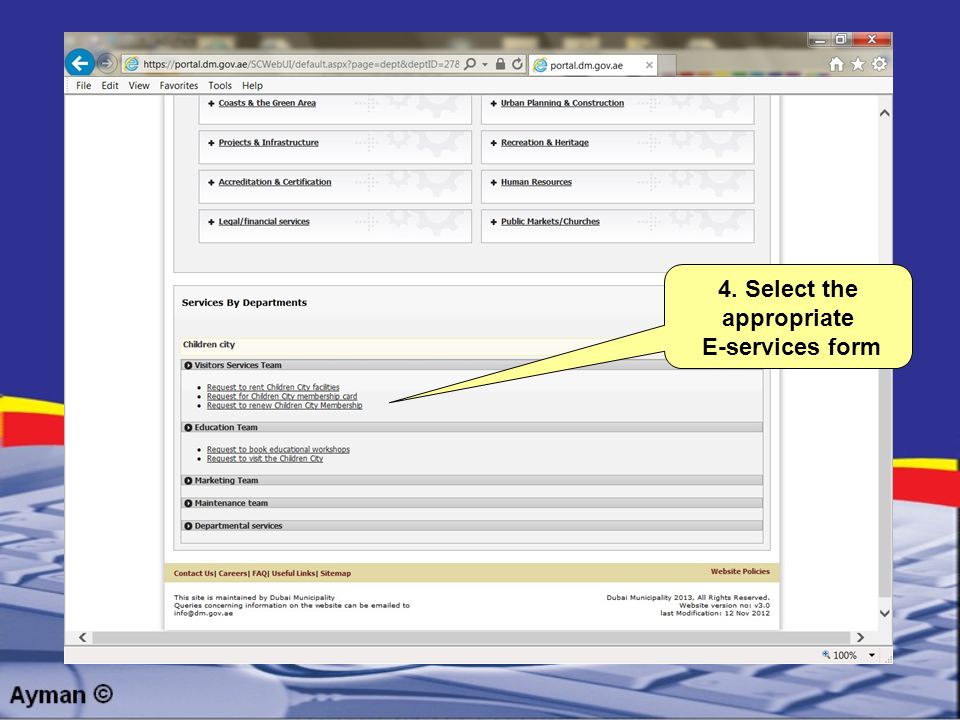 4. Select the appropriate E-services form