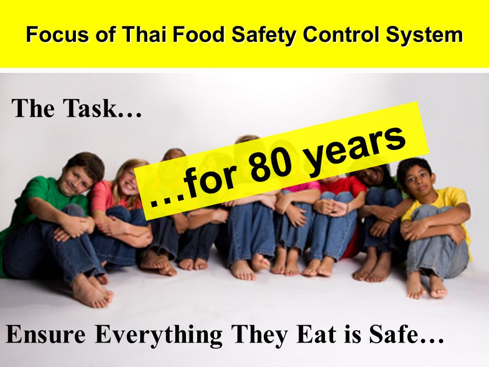 Ensure Everything They Eat is Safe… Focus of Thai Food Safety Control System The Task… …for 80 years
