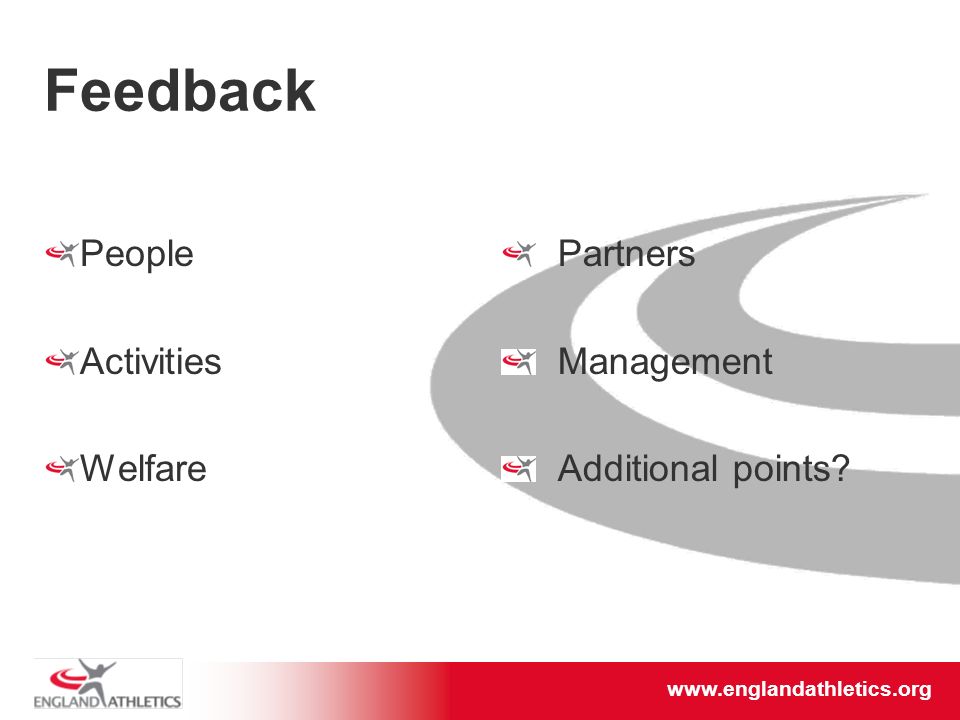 Feedback People Activities Welfare Partners Management Additional points