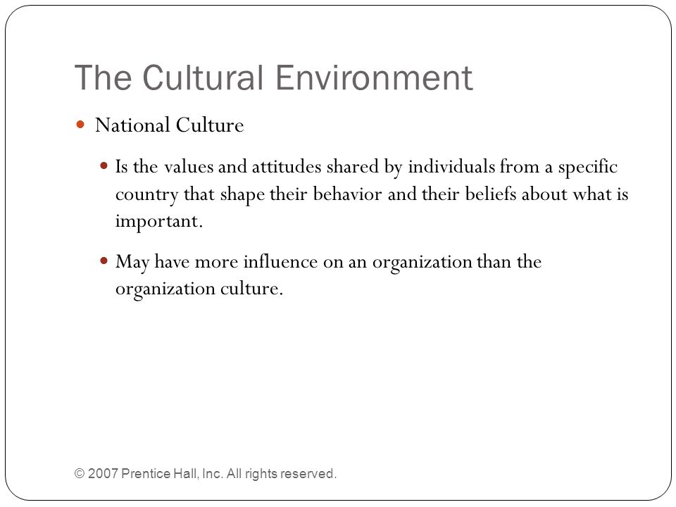 The Cultural Environment © 2007 Prentice Hall, Inc.
