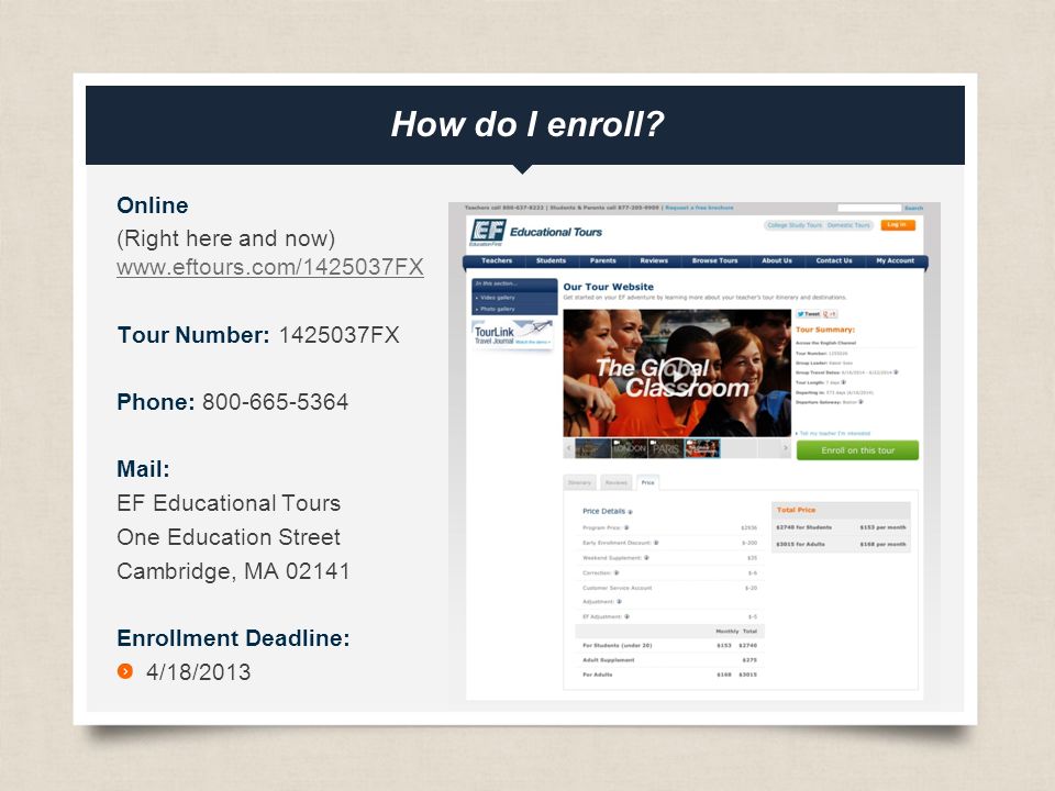 eftours.com How do I enroll.