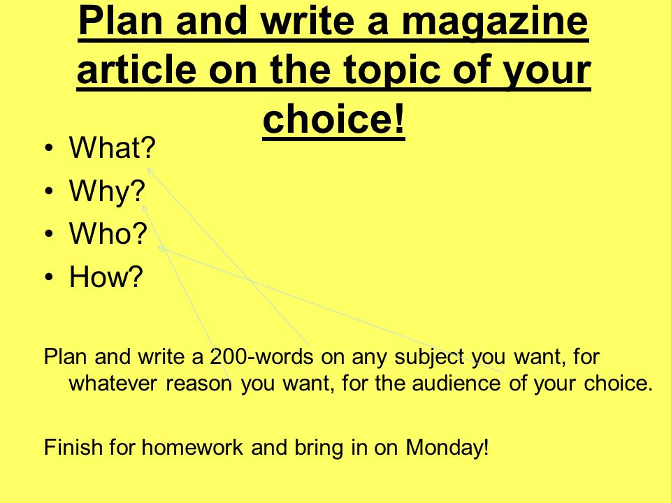 Plan and write a magazine article on the topic of your choice.