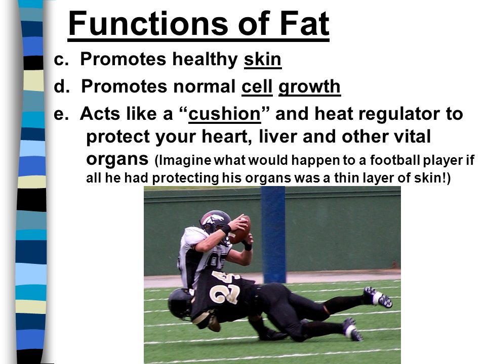 Functions of Fat c. Promotes healthy skin d. Promotes normal cell growth e.
