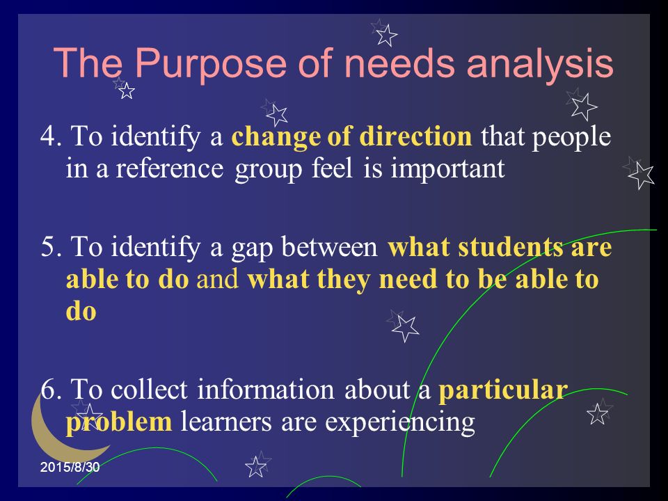 2015/8/30 The Purpose of needs analysis 4.
